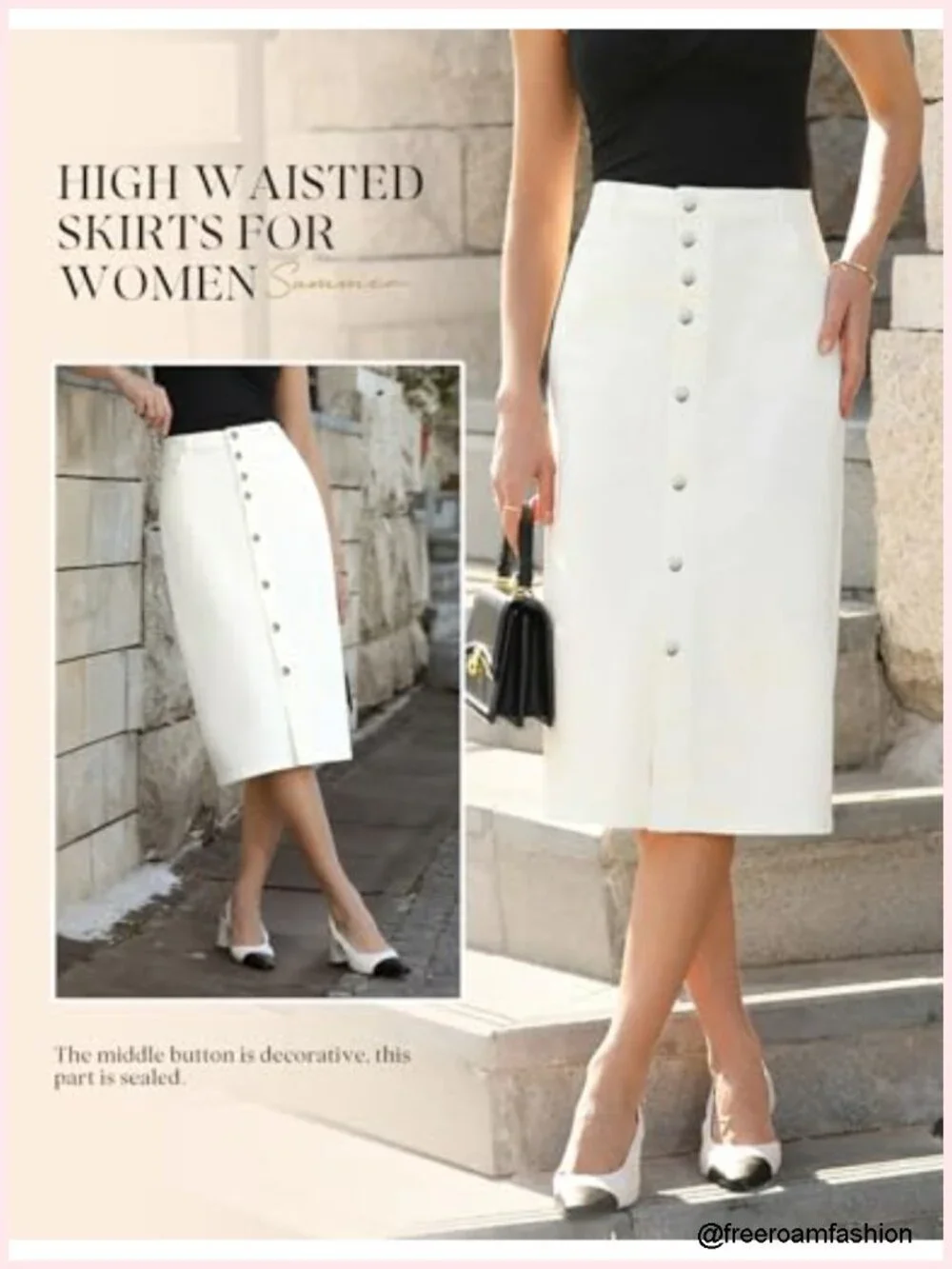 Denim High Waisted Stretch Midi Skirt with Pockets - Women's A-Line